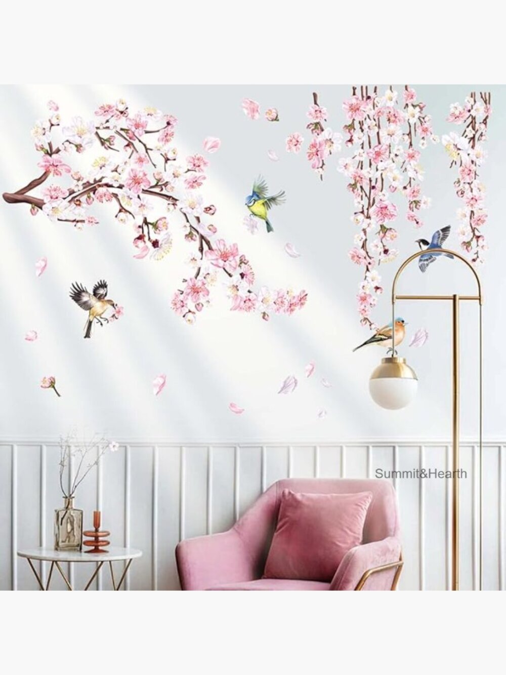 Large Removable Waterproof Wall Decals, Cherry Blossom Branch Stickers for Home